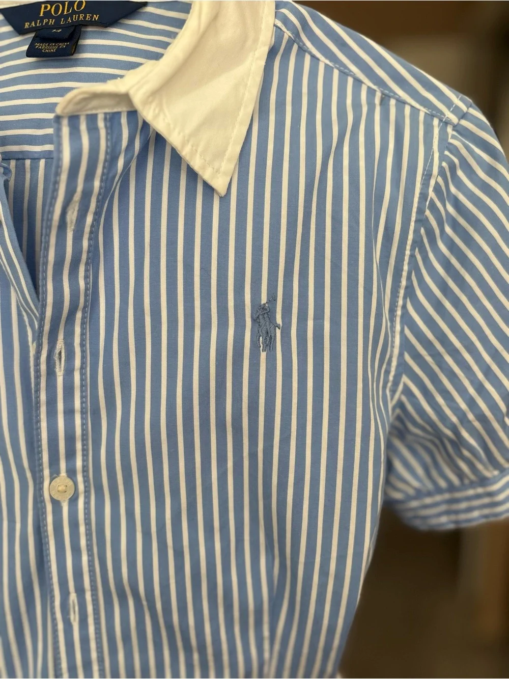 Polo by Ralph Lauren Blue & White Stripe Shirt Dress with Contrast Collar